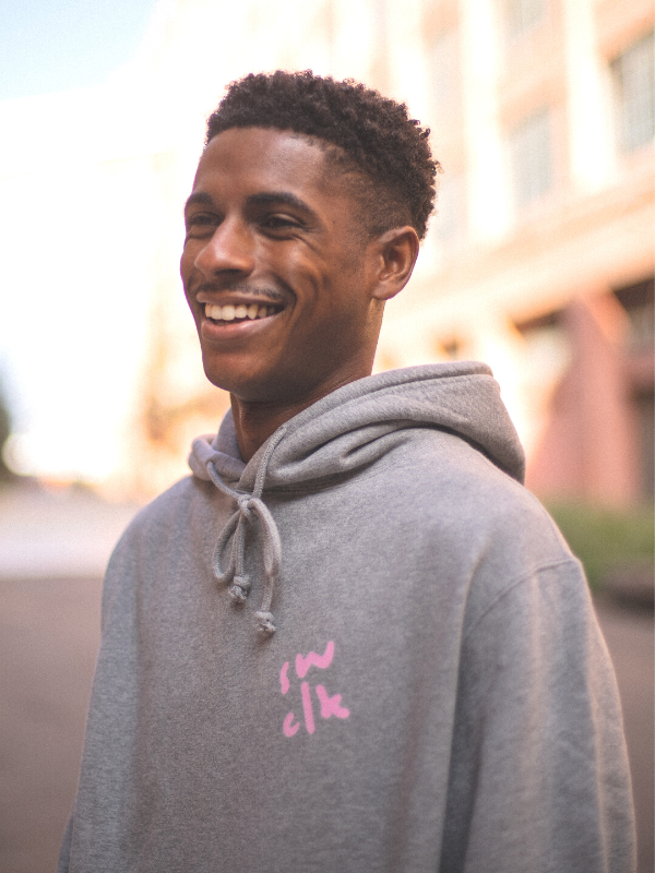 Grey, sidewalk chalk sweatsuit. Streetwear clothing made to feel comfortable and fit true to size. Custom chalk mark, hopscotch drawing and logo. Great for sports, basketball, dance, relaxing, and/or making a statement.